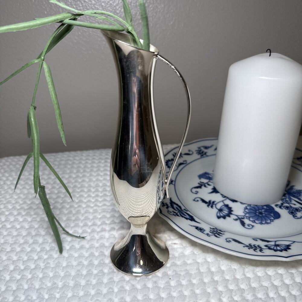 Vintage MCM Silverplate Bud Vase Ewer Pitcher Elite West Germany 7” Handled